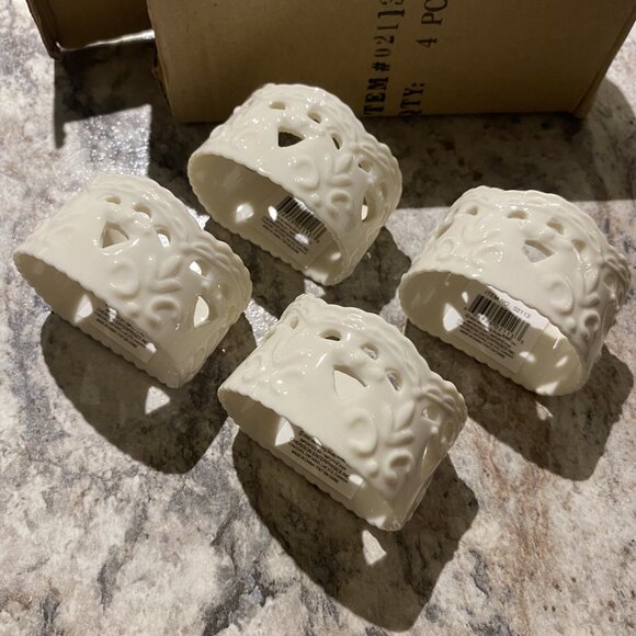 Skye McGhie Rings Cream Lace Porcelain Napkin Holding Set of 4 Tabletop Setting - Picture 1 of 4